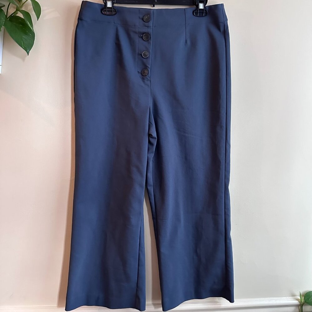LOFT Gray Blue Cropped High Waisted Flare Pants